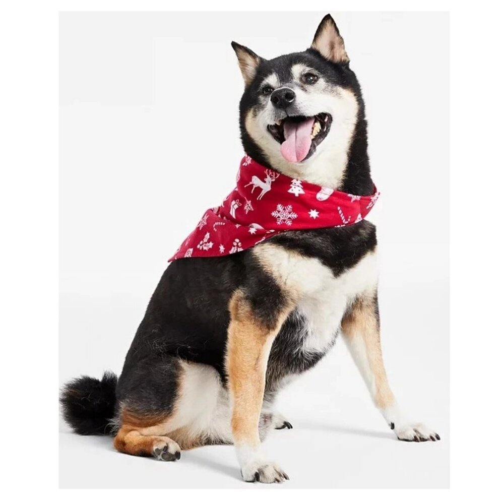 NWT Family Pajamas 100% Cotton Dog Pet Bandana, Red Christmas, L to XL